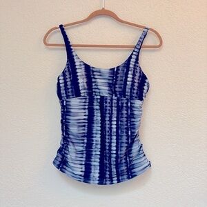 Prana Navy and White Tie-Dye Tankini Top
